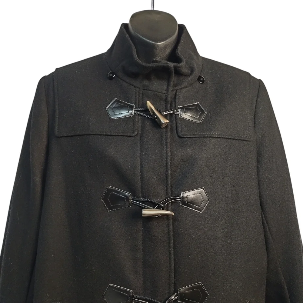 Liz Claiborne Pea Coat Women's Black Wool Blend Zipper/Button Pea Coat Size L - Picture 4 of 11